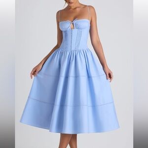 ESMERALDA
Lace-Trim Pintucked Poplin Midaxi Dress in Sky Blue